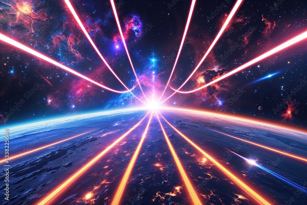 Poster hyperspace adventure backdrop featuring a colorful cosmic journey with dynamic acceleration and vibr