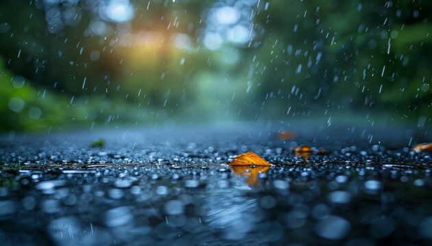 A rainy day with leaves on the ground - Powered by Adobe