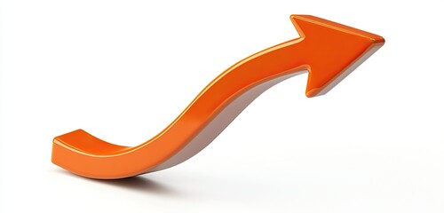A curved, orange arrow pointing upwards  isolated on a white background 