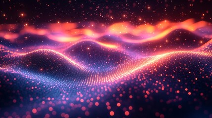 Obraz premium Glowing Quantum Particles Moving Through Cosmic Waves in Space. Generative AI