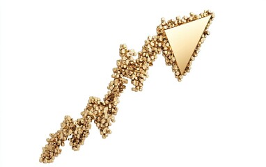 Obraz premium A golden arrow, growing upwards in the shape of an upward-trending graph line