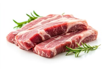 Fototapeta premium Fresh pork steaks with rosemary on white background