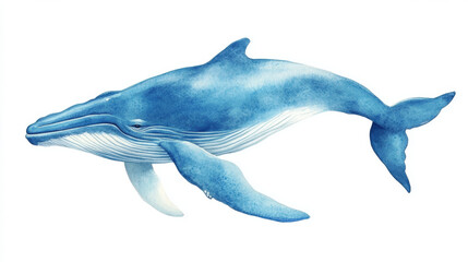 Obraz premium Beautiful watercolor blue whale illustration, showcasing soft artistic details and vibrant colors