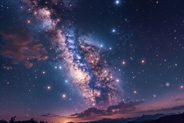 Fototapeta premium A Vibrant Panoramic Composition of the Milky Way Galaxy Filled with Shining Stars in an Expansive Nighttime Splendor