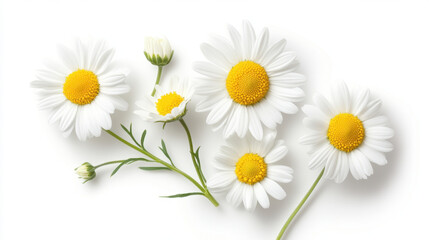 Obraz premium Fresh chamomile flowers arranged together, showcasing their vibrant yellow centers and delicate white petals, evoke sense of tranquility and natural beauty