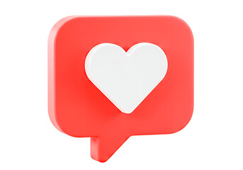 3D red speech bubble with white heart icon symbolizing social media likes and engagement
