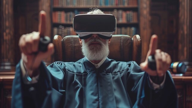 Virtual reality trial exploring new technologies in judiciary settings with a judge using augmented reality headset
