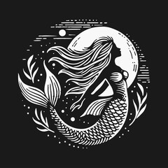 Obraz premium mermaid Engrave vector logo icon design illustration