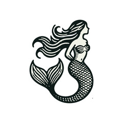 Obraz premium mermaid Engrave vector logo icon design illustration