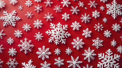 White snowflakes on a red backdrop wrapping paper.