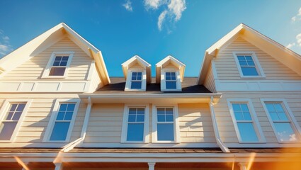 Newly Constructed Classic Style Family Home Facade Featuring Attic Space and Dormer Windows
