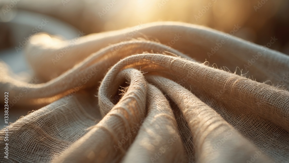 Poster close-up view of textured fabric, highlighting its natural fibers and subtle color variations. the i