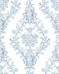 Easter Eggs Spring Elegant Seamless Rococo Floral Pattern for Fabrics, Wallpapers and Packaging