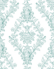 Easter Eggs Spring Elegant Seamless Rococo Floral Pattern for Fabrics, Wallpapers and Packaging