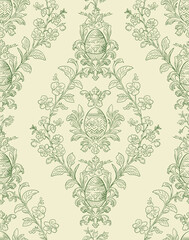 Easter Eggs Spring Elegant Seamless Rococo Floral Pattern for Fabrics, Wallpapers and Packaging