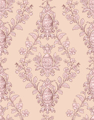Easter Eggs Spring Elegant Seamless Rococo Floral Pattern for Fabrics, Wallpapers and Packaging