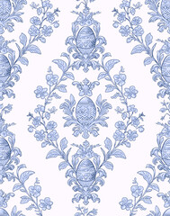 Easter Eggs Spring Elegant Seamless Rococo Floral Pattern for Fabrics, Wallpapers and Packaging