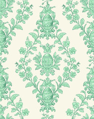 Easter Eggs Spring Elegant Seamless Rococo Floral Pattern for Fabrics, Wallpapers and Packaging