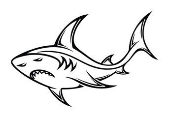 Tribal Shark Tattoo – Black and White Vector Illustration with Bold Tribal Elements