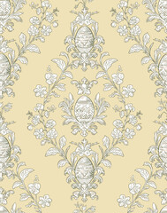 Easter Eggs Spring Elegant Seamless Rococo Floral Pattern for Fabrics, Wallpapers and Packaging