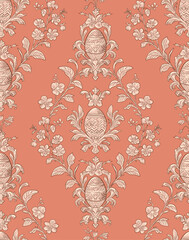 Easter Eggs Spring Elegant Seamless Rococo Floral Pattern for Fabrics, Wallpapers and Packaging