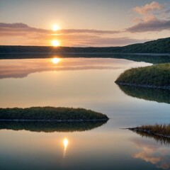 Fototapeta premium A tropical paradise captured in golden hues, where turquoise waters meet soft white sands under the setting sun. Generative AI.