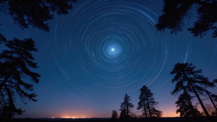 Rotation of the starry sky around the North Star.