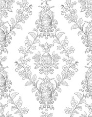 Easter Eggs Spring Elegant Seamless Rococo Floral Pattern for Fabrics, Wallpapers and Packaging