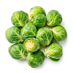 Fototapeta premium Fresh and vibrant Brussels sprouts arranged neatly, showcasing their green, leafy texture and round shape.