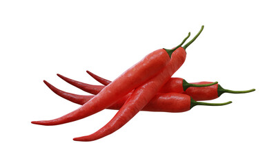Red chili peppers isolated on transparent background, 3D render