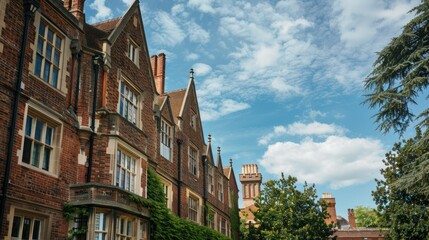 Fototapeta premium Beautiful Cambridge University building with traditional architecture and spires. stock photo --ar 16:9 --style raw --v 6 Job ID: 17e9f08a-9879-4863-b660-2ab23a2a515f