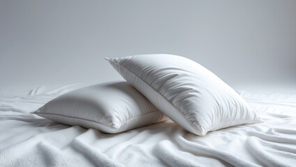 Two fresh soft pillows separated on white