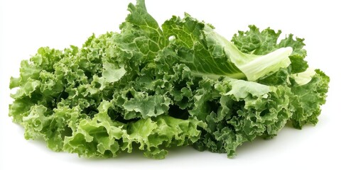 Fototapeta premium Fresh Curly Kale: A vibrant pile of fresh, crinkled curly kale, showcasing its rich green color and distinctive texture, perfect for healthy eating.