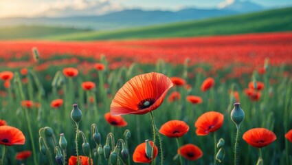 Obraz premium Wheat and red poppy flower