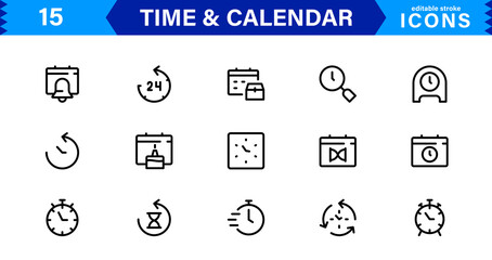Time and Calendar Icons Collection. Versatile Icons for Tracking Dates, Time Management, and Calendar Planning