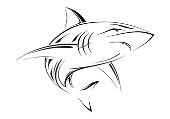 Tribal Shark Tattoo – Black and White Vector Illustration with Bold Tribal Elements