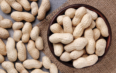 Organic Raw Peanuts in a Bowl on grey table