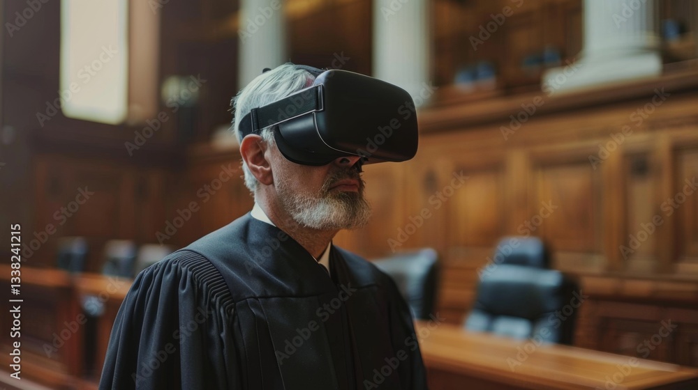 Poster exploring virtual reality in judicial processes with augmented technology in a courtroom setting