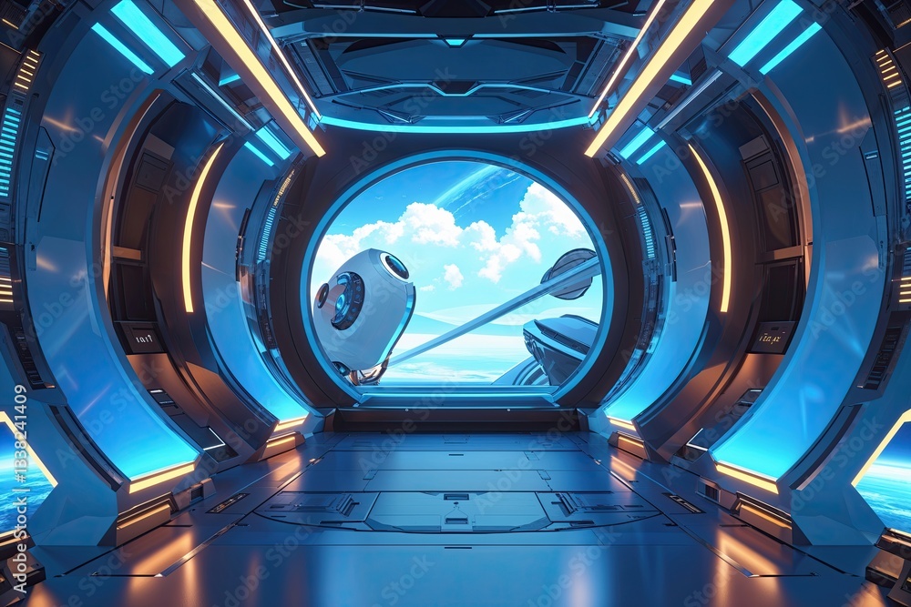 Poster futuristic backdrop with dynamic animation and azure hues