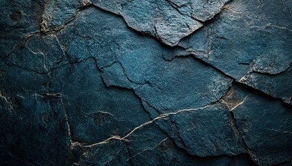 Obraz premium Dark blue slate background with a cracked texture, close-up