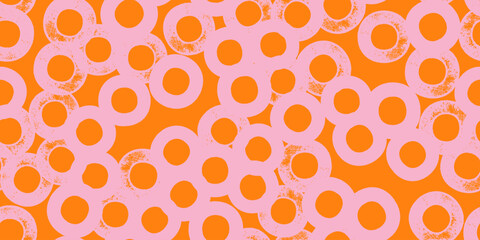 Seamless pattern with textured pink circles, rounds. Vector shapes. Background, print, design
