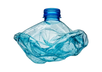 Squashed plastic bottle, isolated on transparent or white background