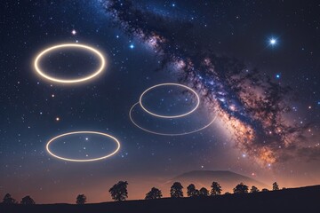 Fototapeta premium Stunning Star Clusters and Ethereal Celestial Halos on a Dark Outer Space Banner