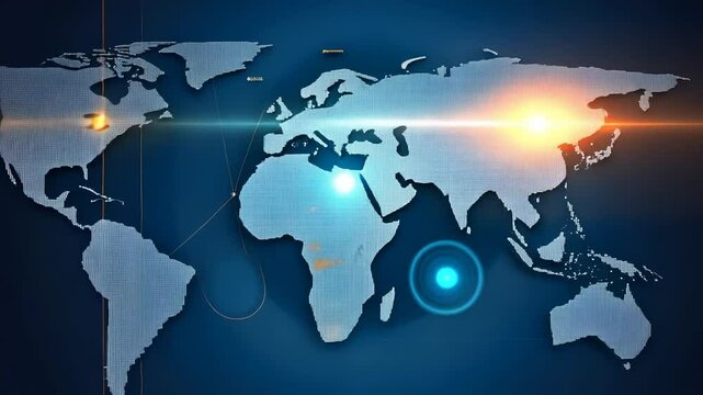 Global news map with highlighted regions