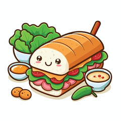 bread, baguette, meal, meat, fresh, food, background, cucumber, carrot, lunch, cuisine, coriander, sandwich, asian, traditional, vietnamese, pork, vietnam, sliced, closeup, cilantro, vegetable, street