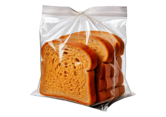 Slice bread in plastic bag, isolated on transparent or white background