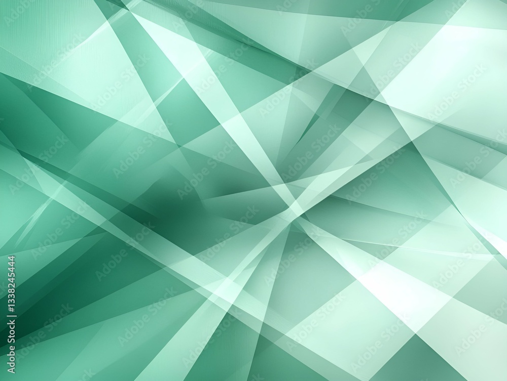 Poster abstract geometric background with overlapping translucent polygons in shades of green, creating a m