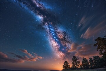 Fototapeta premium Breathtaking Milky Way with Glimmering Stars and Evening Radiance in a Cosmic Landscape