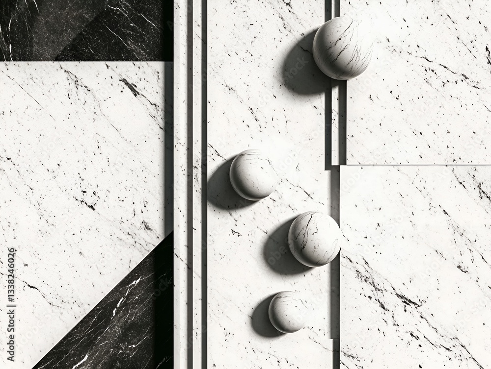 Poster modern abstract composition featuring white and black marble textures with geometric patterns and sp