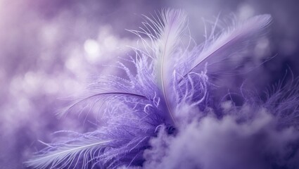 Fototapeta premium Ultra Violet feathers macro - Abstract pastel purple soft fluffy texture backdrop - Fashion Colour Trends for design wallpapers.